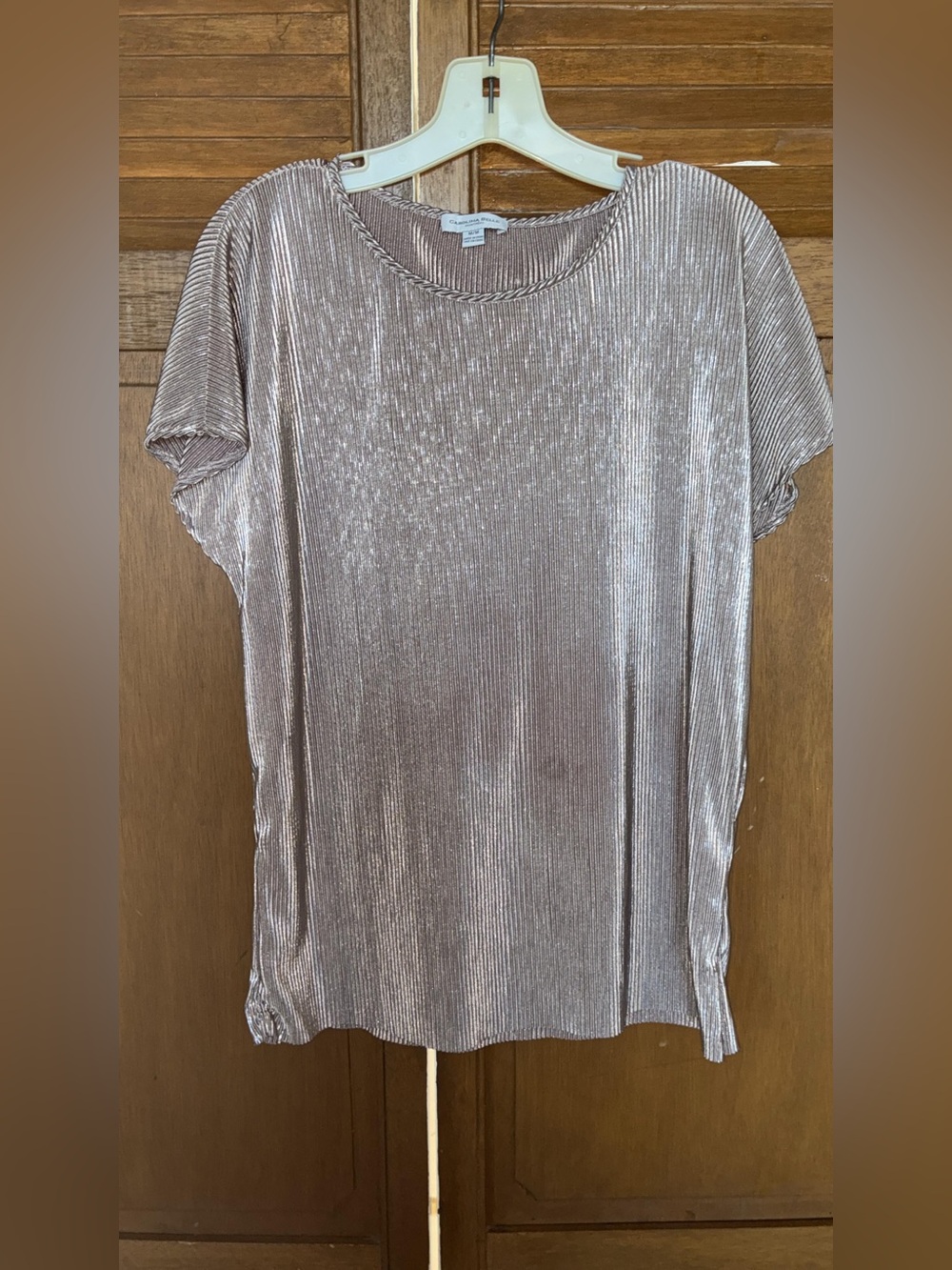 Carolina Belle Shimmery Taupe Short Sleeve Pleated Tee
